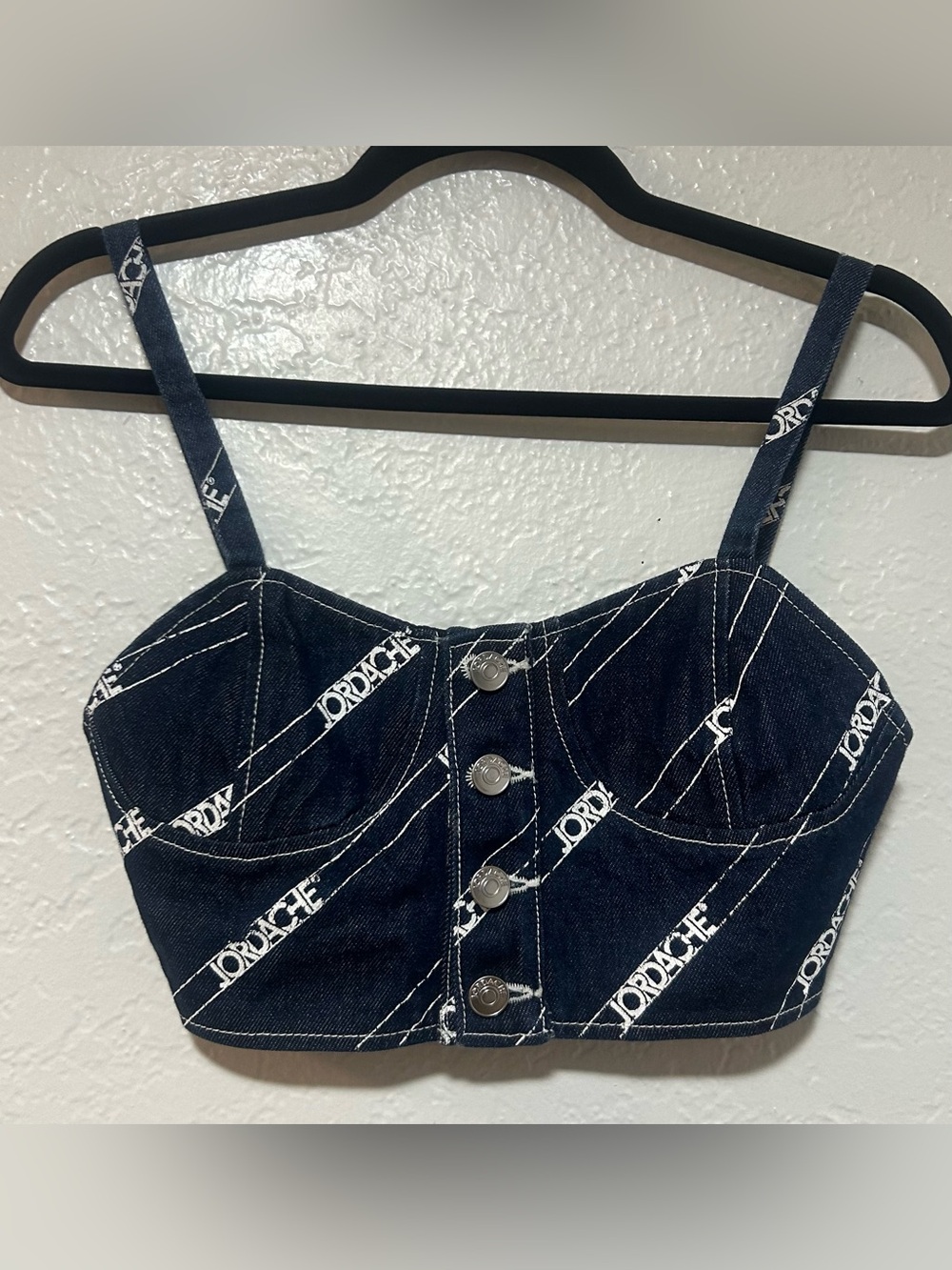 Jordache Jeans Dark Blue Logo Denim Bustier Crop Top
